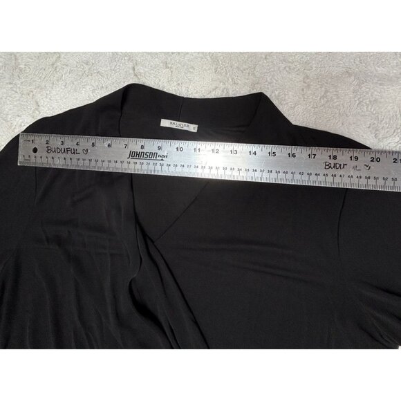 MM Lafleur Womens Size +1 Black 3/4 Sleeve Faux Wrap Deneuve Top Blouse Casual - Picture 3 of 8